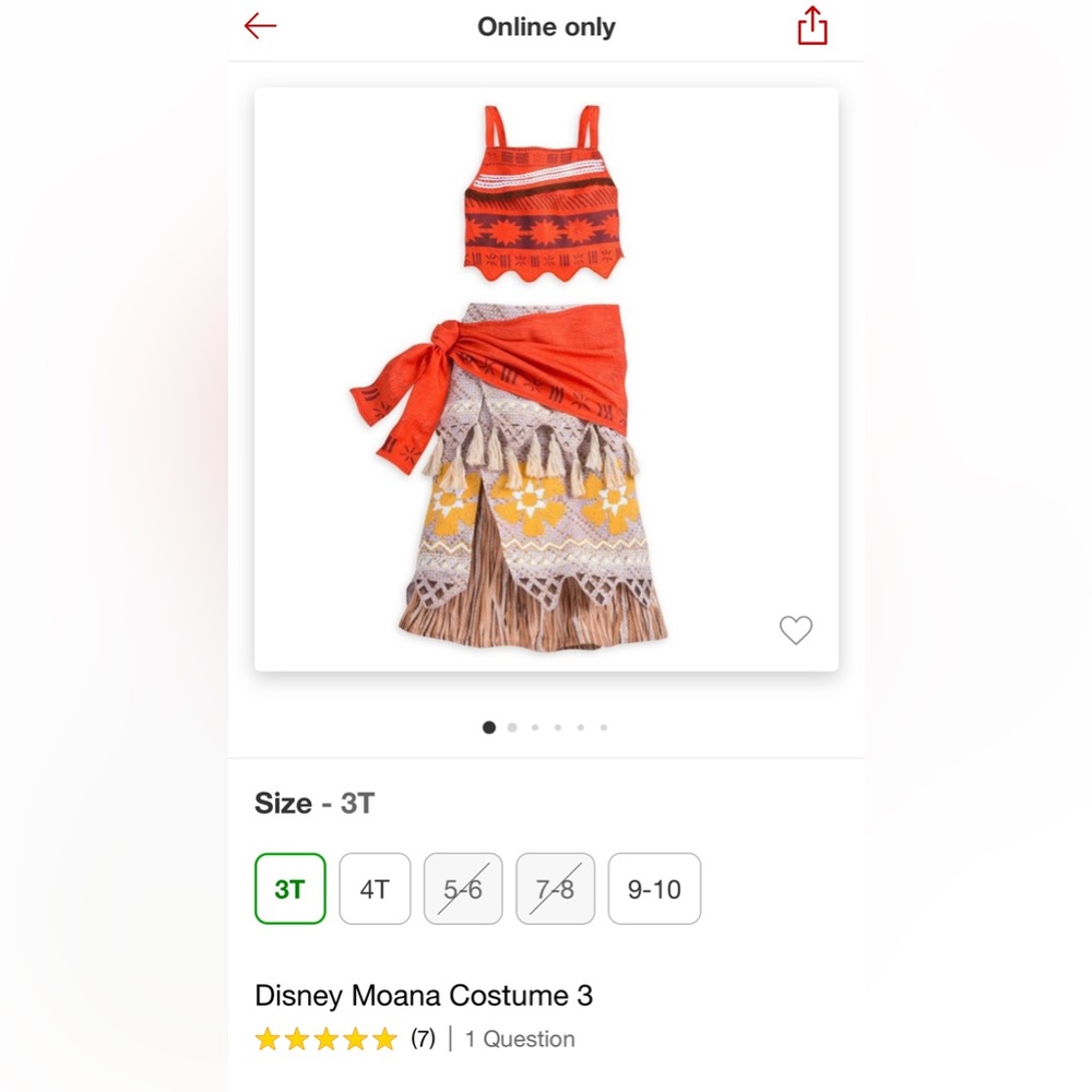 Disney Moana costume size 3